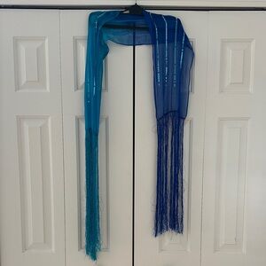 Express Blue and Teal Scarf with Fringe